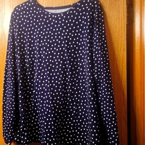 Talbots navy blue, white polkadots long sleeve tee.